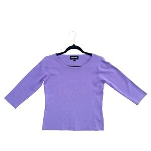 Purple lilac 3/4 Sleeve Top silk knit blouse